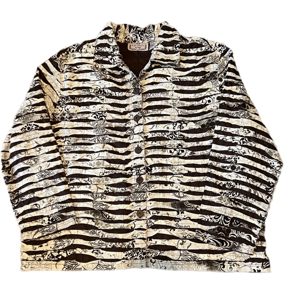 Life Style Woman 3X Button Up Jacket w/ Cutwork and Raw Edges Over Solid Lining
